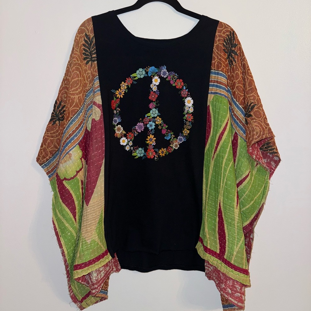 Floral Peace Sign Kantha Custom Top